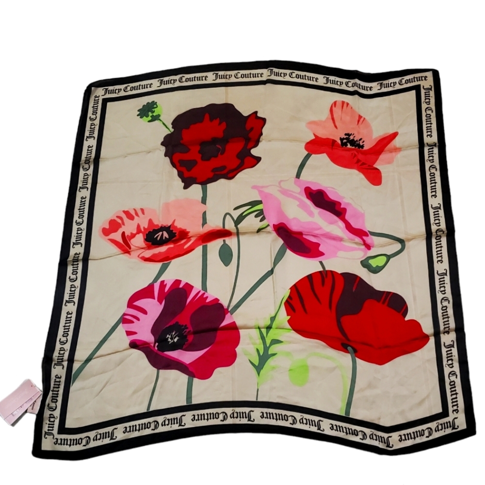 Juicy Couture Square Scarf ~35"x~35" Classic Maxi Floral Print NWT RARE …